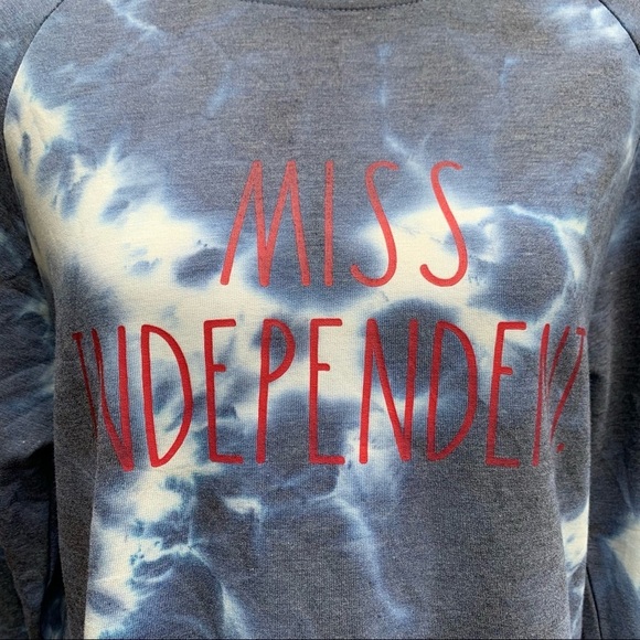 Rae Dunn | NWT Size Small Miss Independent Navy & White Tie Dye Sweatshirt - Picture 9 of 16